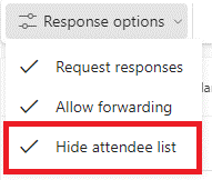 Screengrab - Selecting 'Hide attendee list' from the list.