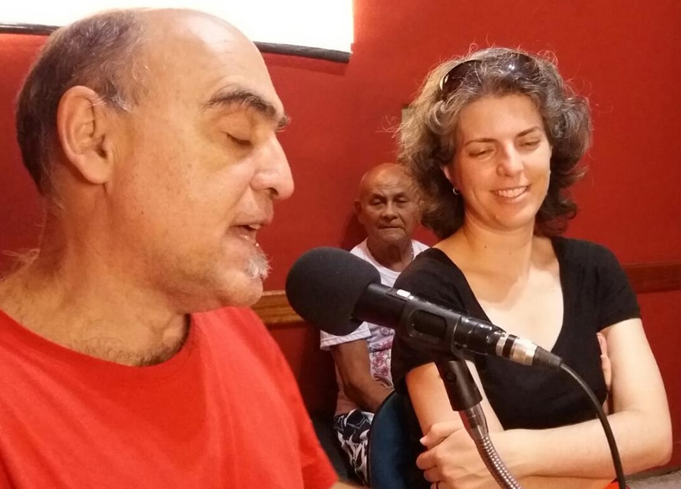 Dr Ana Cristina Suzina with people from San Pedro in radio station