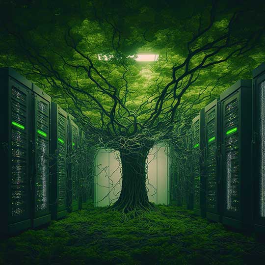 A tree growing in the middle of a data centre.