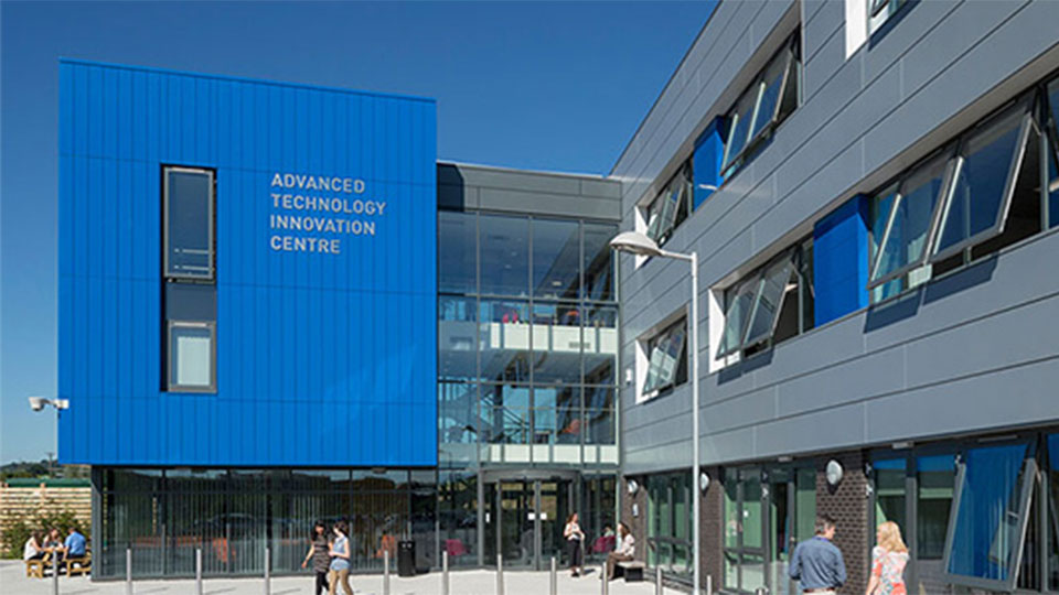 Outdoor shot of the Advanced Technology Innovation Centre at Loughborough University. 