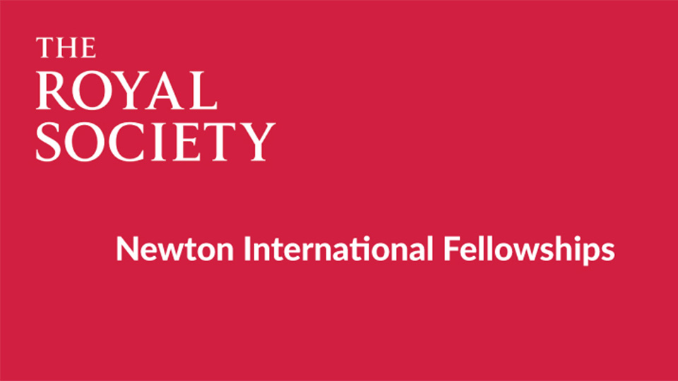 A red brand logo that reads: The Royal Society, Newton International Fellowships