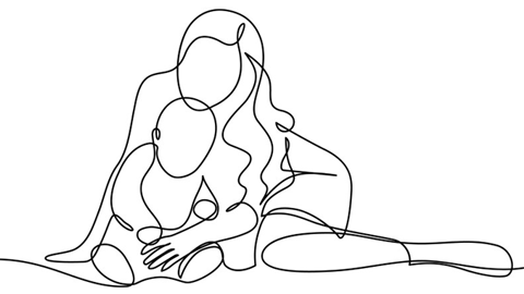 a line drawing of a mother with her child