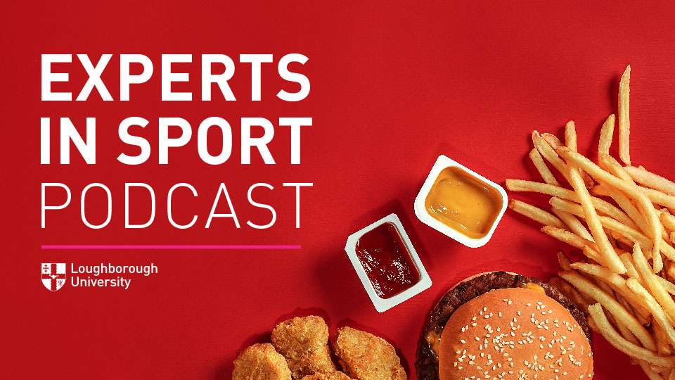 Experts in Sport text with photos of a burger, fries and sauces