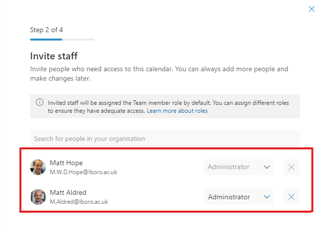 Image of how to invite staff to MS Bookings