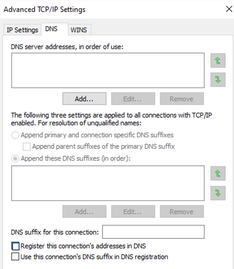 Image of DNS menu options