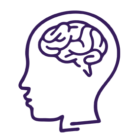 Line-drawn head icon with brain inside