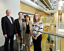 Pictured from the left are Professor Robert Allison, Professor Neil Mansfield, Nicky Morgan MP and Dr Elaine Yolande Gosling.