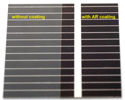 A comparison of the reflection from a cover glass on a crystalline Silicon cell with and without the multilayer AR coating