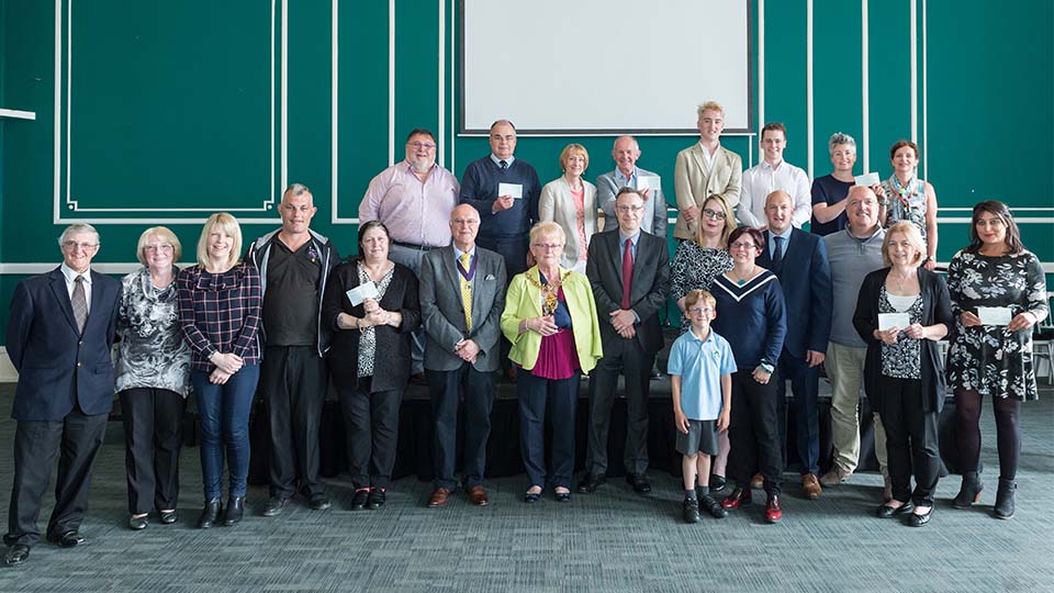 Recipients of awards with University staff at Loughborough Town Hall