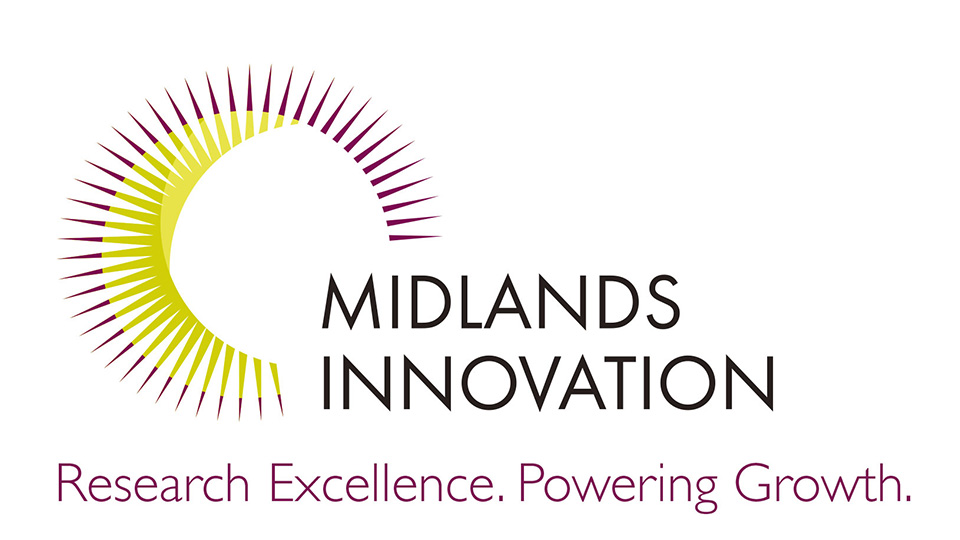Pictured is the Midlands Innovation logo which features a sun graphic and the strap line 