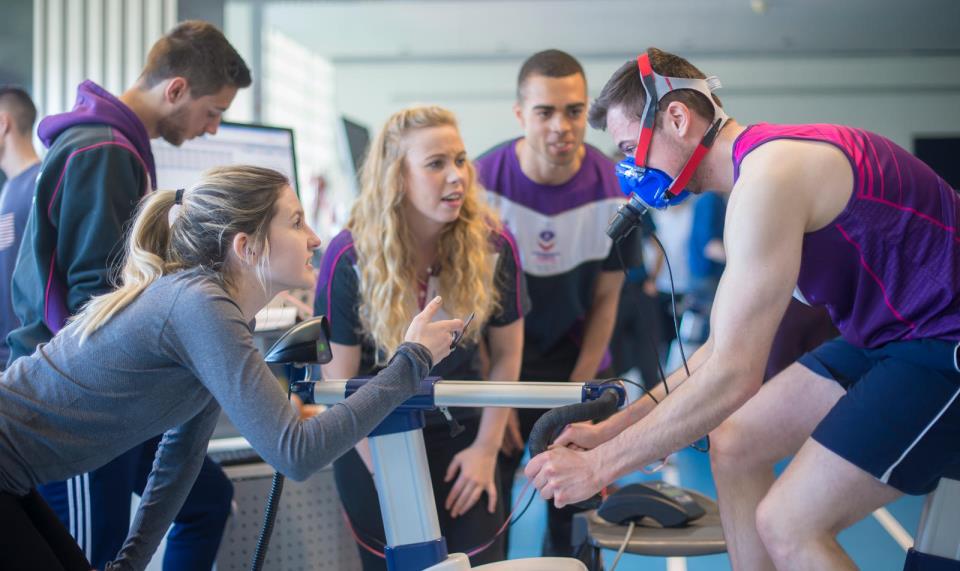 students conduct testing in a sports science lab at Loughborough University
