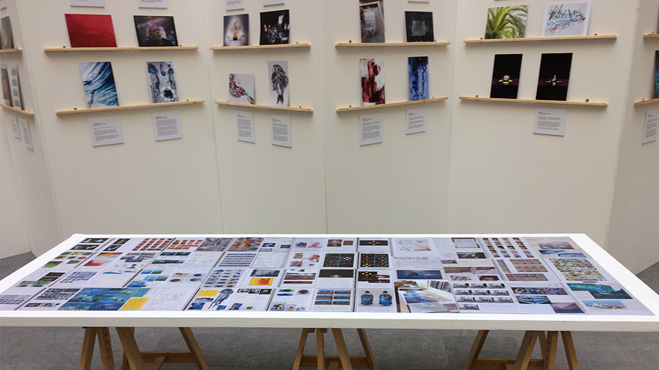 Photo of the plastic exhibition at DEFRA HQ, displayed on walls and a table