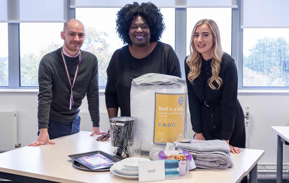 Pictured from the left is Loughborough Students' Union Welfare and Diversity Executive Officer, Matt Youngs; the University's Head of Student Wellbeing and Inclusivity, Veronica Moore; and Alice Springthorpe from Dunelm.