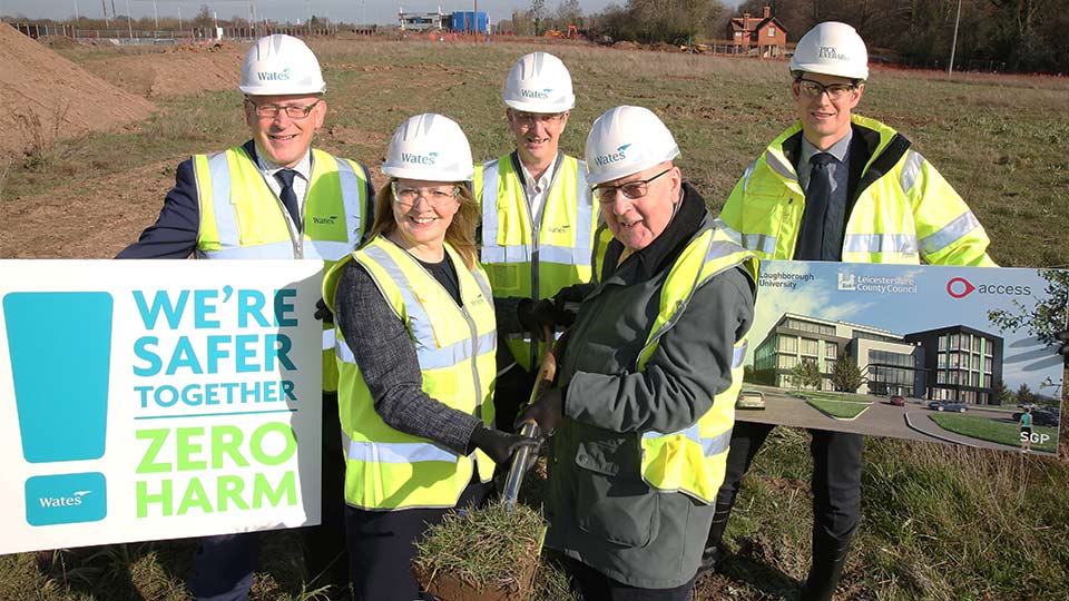 County Council deputy leader Byron Rhodes, front, right, with Professor Tracy Bhamra, Pro-Vice Chancellor (Enterprise) at Loughborough University signal the start of work on The Access Group's new HQ at the university's science and education park