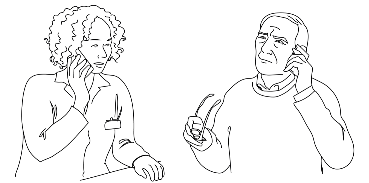 Line drawings of a doctor on the phone to a patient by Dozen Eggs