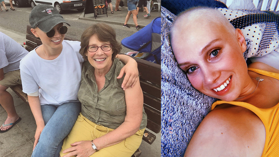 Photo combo of JJ after treatment and a photo of her with her mum, Rosemary
