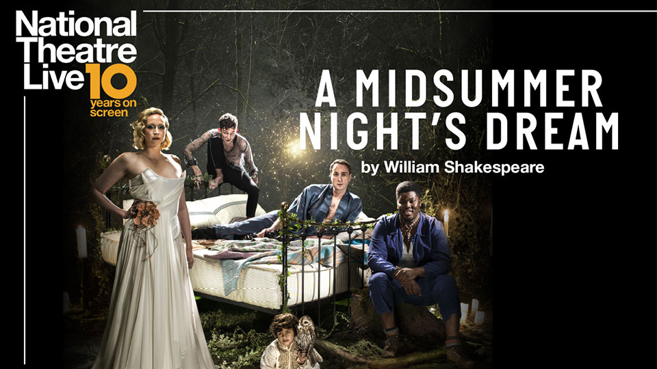 Poster promoting NT Live A Midsummer Night's Dream with the cast 