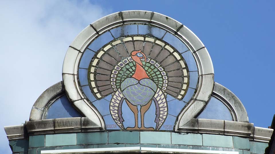 Skyline showing top of Turkey Cafe in Leicester