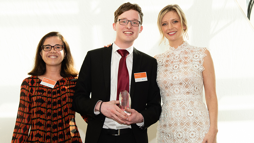 James McKevitt, Loughborough student pictured winning UG of the Year for Innovation