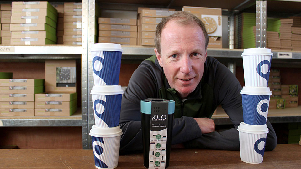 photo of Dan Dicker with his latest product, rCup