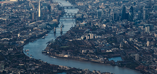 Pictured is an aerial shot of London. 