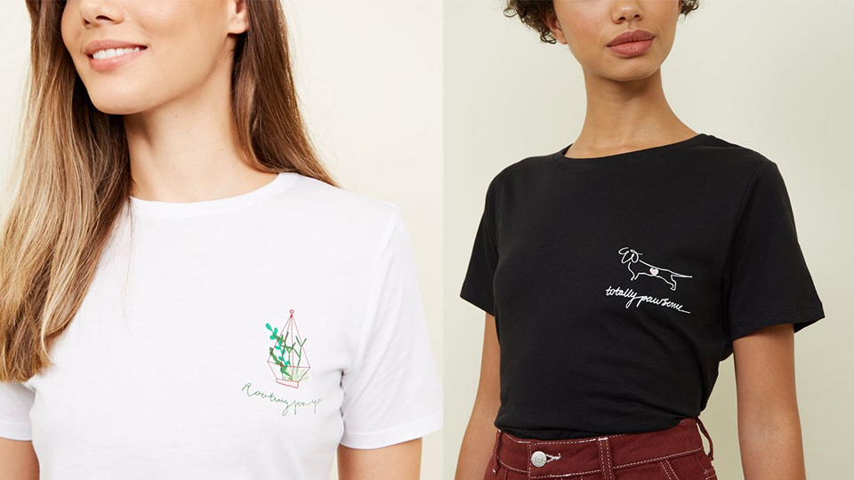 Shots of two of Abi Talbot's designs on t-shirts for New Look