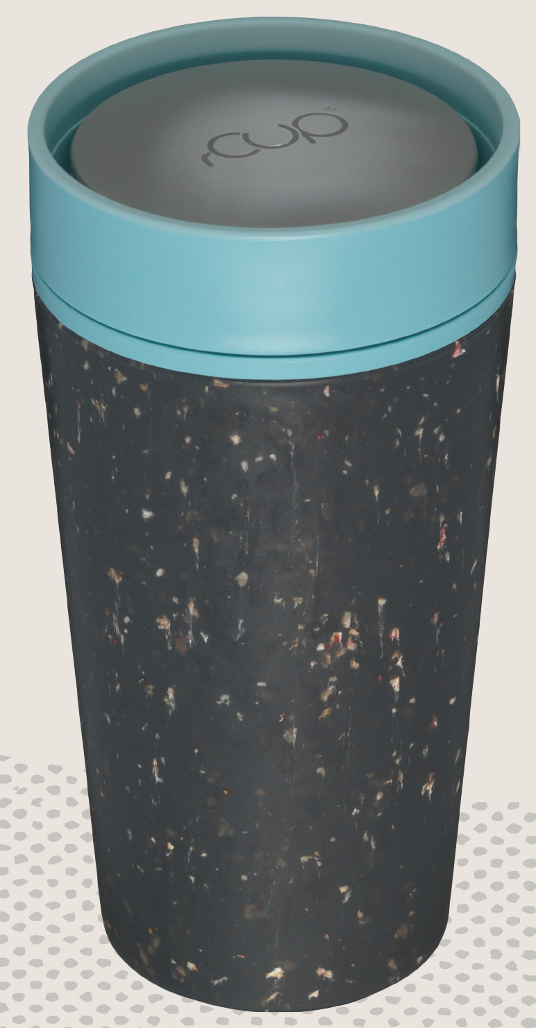 photo of the rCup - with blue and grey speckled design 