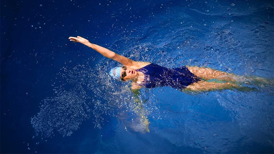 Pictured is a swimmer in open water.