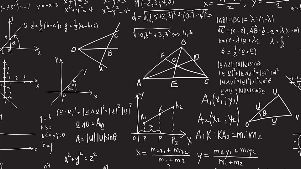 photo of geometry equations on black background
