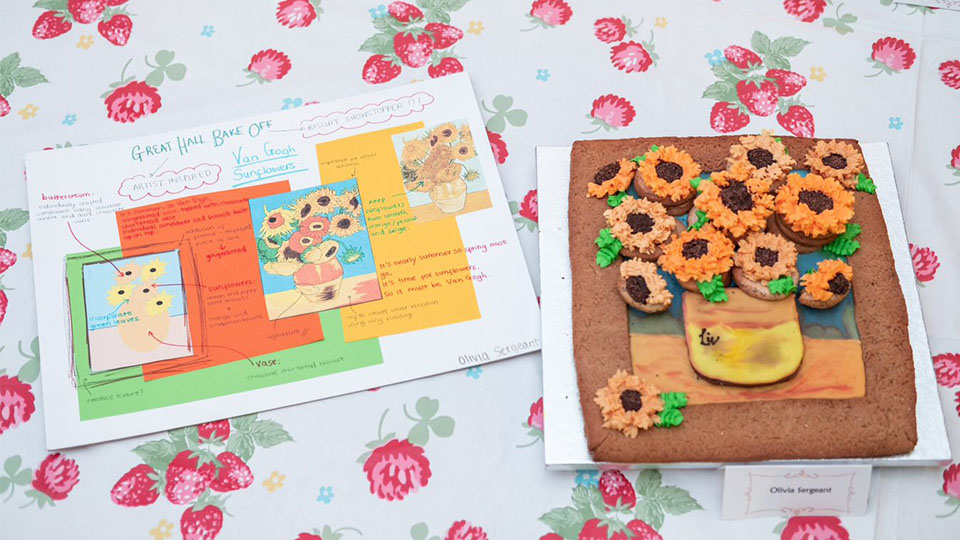 Photo of the winning bake of the Great Halls Bake Off, which was inspired by Van Gogh's Sunflowers