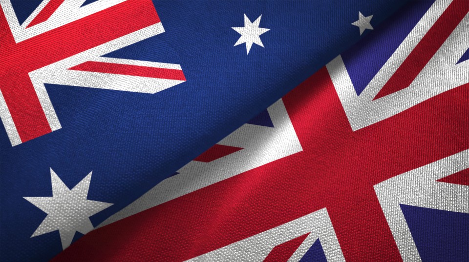 Image of both the UK and Australia flag together 