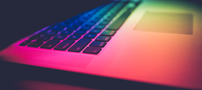keyboard under colourful lights