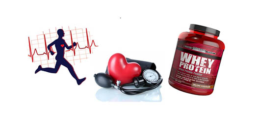 Images of running man, medical gear and protein powder.