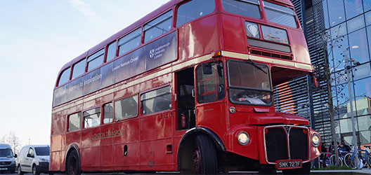 Pictured is the Loughborough University London bus that took part in the London Venture Crawl 2018. 