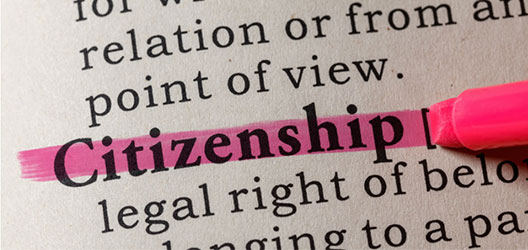A book with the word 'citizenship' highlighted