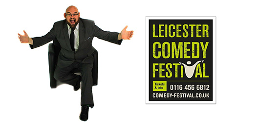 Pictured is Chris Norton Walker and the Leicester Comedy Festival logo. 