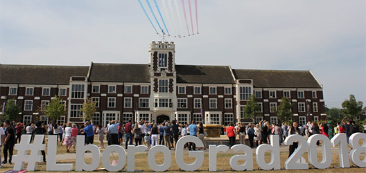 Pictured are Red Arrows flying over Loughborough University. 