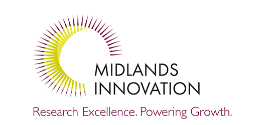 Pictured is the Midlands Innovation logo. It features a sun graphic and the strap line: 