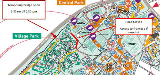 Road closure outline as part of Student Village works