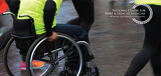 Pictured is a person in a wheelchair and the National Centre for Sport and Exercise Medicine logo. 