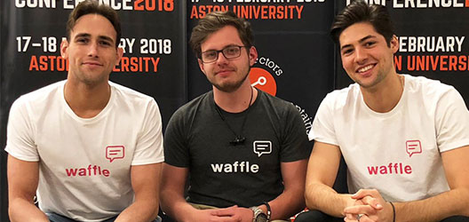 Students Matt Pritchard and James Powell-Tuck with fellow Waffle co-founder 