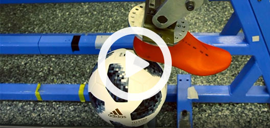 photo of a football being tested by a roboleg at Loughborough University