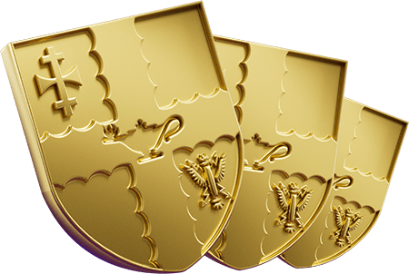 Three gold shields