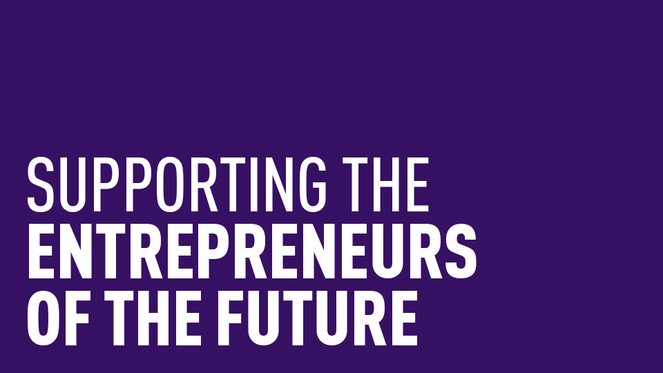 African Violet background with text, reads: Supporting the entrepreneurs of the future.