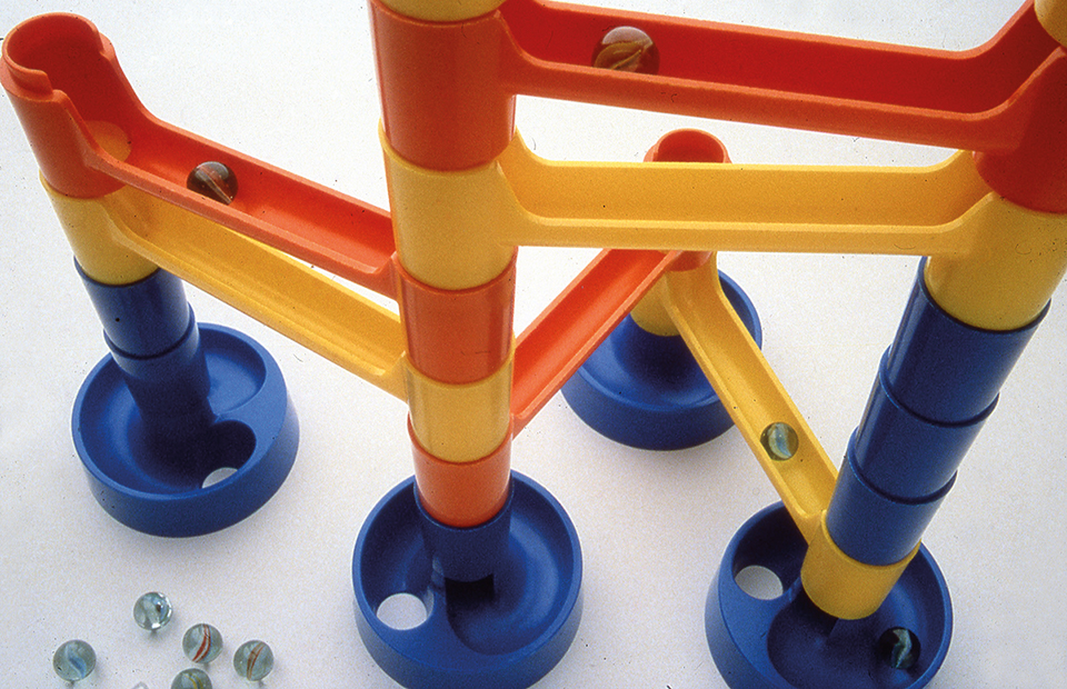 Yellow and red marble run