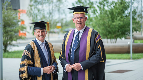 Loughborough University Chancellor Lord Sebastian Coe with Vice-Chancellor Professor Robert Allison.