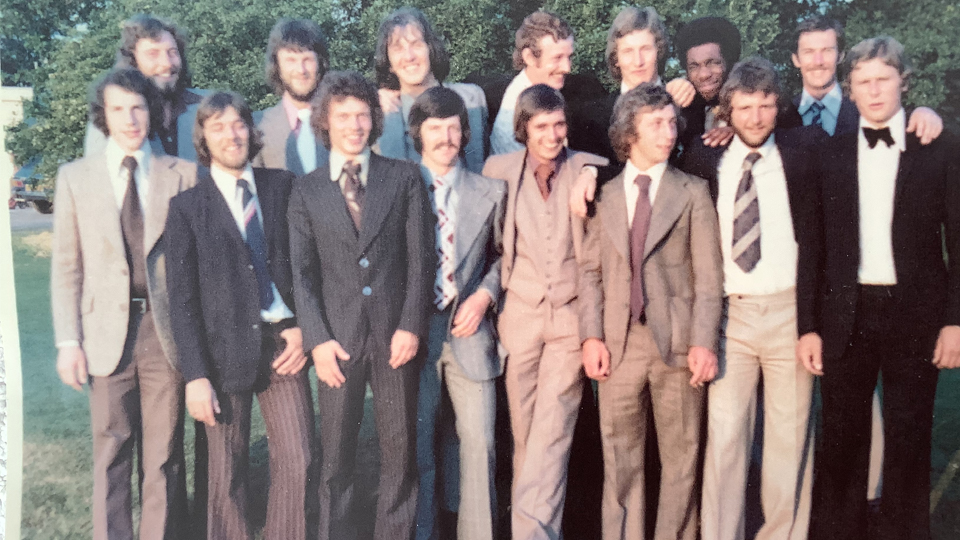 Front row L to R: Tim Chandler, Charlie Tisdall, Ian Erskine, Owen Roberts, Paul Sorensen, Fran Morrall, Mark Tidey, Paul Beak (in black tie) 

Back Row: Rich McTaggart, Rob Bell, Andy Roberts, Bill Kelly, George Miller, Phil Walker, Roger Taylor.