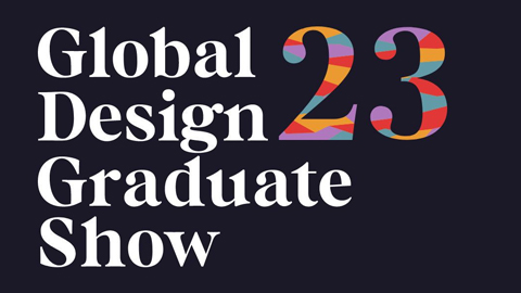 Dark blue background with Arts Thread and GUCCI logos and text, reads: “Global Design Graduate Show 23 enter now”.