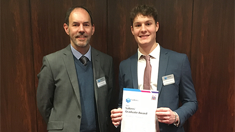 Dr Andy Stapley and Matthew Samson at the Salters' Institute Awards. Matthew is holding a certificate.