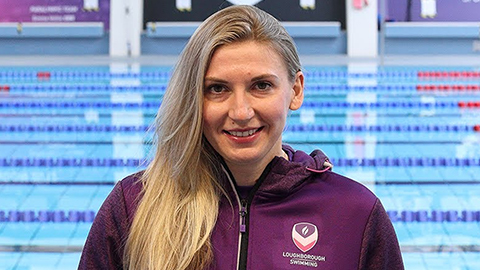 Vladyslava wears a Loughborough Swimming jacket and is pictured at the Loughborough University swimming pool